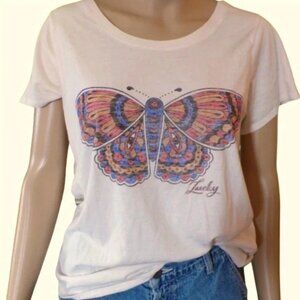 Lucky Brand Women’s Butterfly Graphic T-Shirt ,Marshmallow White, Size XL